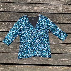 ALFANI V-Neck Sheer Patterned Shirt Size US M